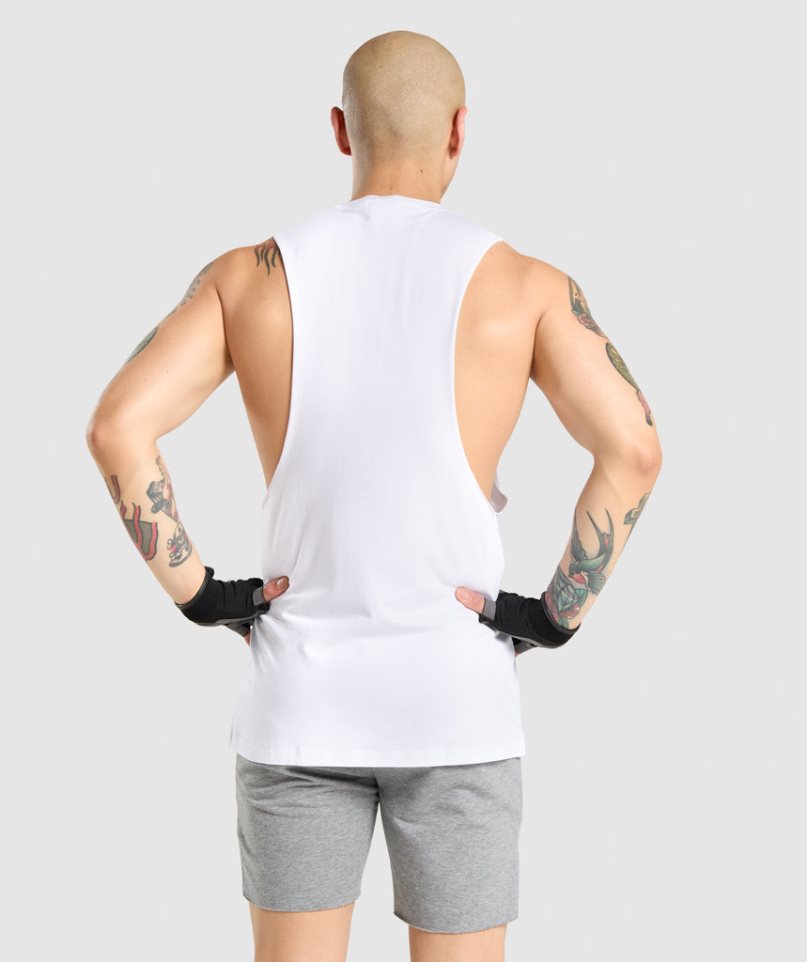 Men's Gymshark Critical Drop Arm Tanks White | NZ 0QYVJU